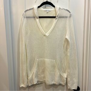 Cabi Women’s White Mesh Port side Hoodie Swim Coverup Size Small Long Sleeve